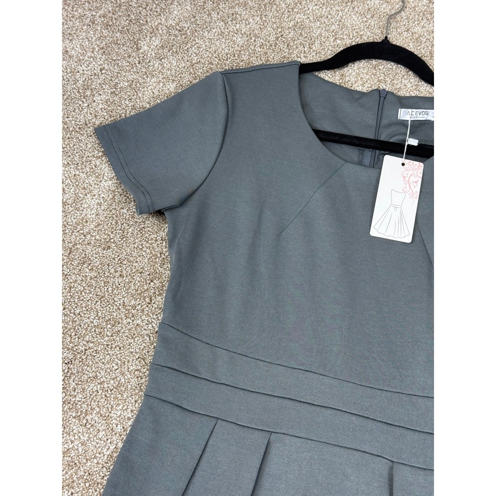 NEW Acevog Womens Dress Gray Medium Short Sleeve Pleated Sheath Pencil Cocktail